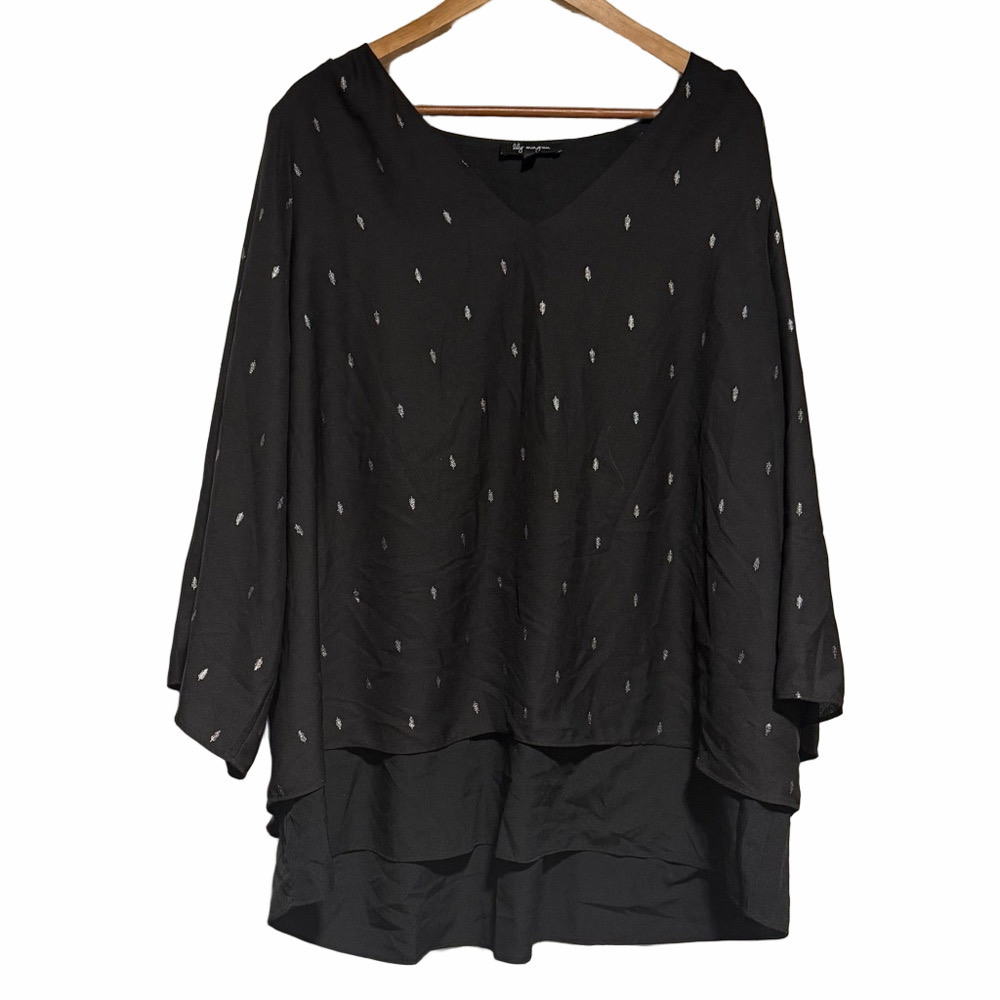 Lily Morgan Black V-Neck Blouse with White Accents Plus Size Curvy 2X